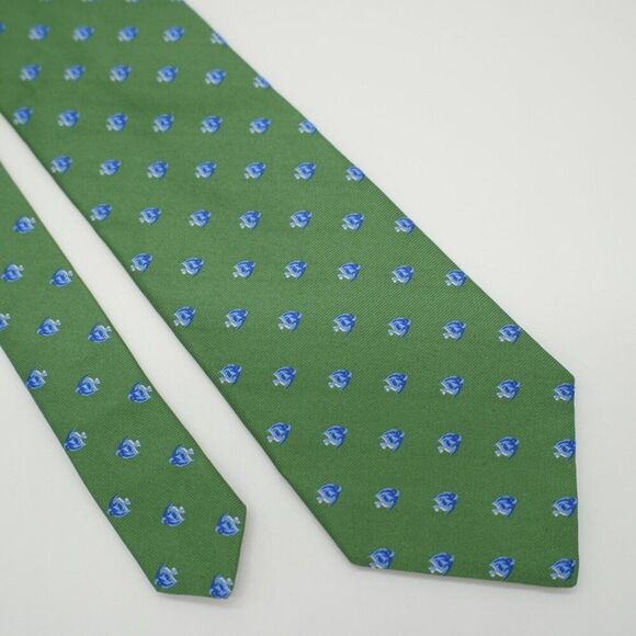 Tommy Hilfiger Fish Green Blue Woven Silk Tie‎ - Picture 1 of 6